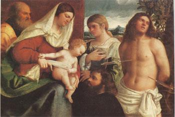 Sebastiano del Piombo The Holy Family with st Catherine st Sebastian and a Donor sacra Conversazione (mk05) china oil painting image